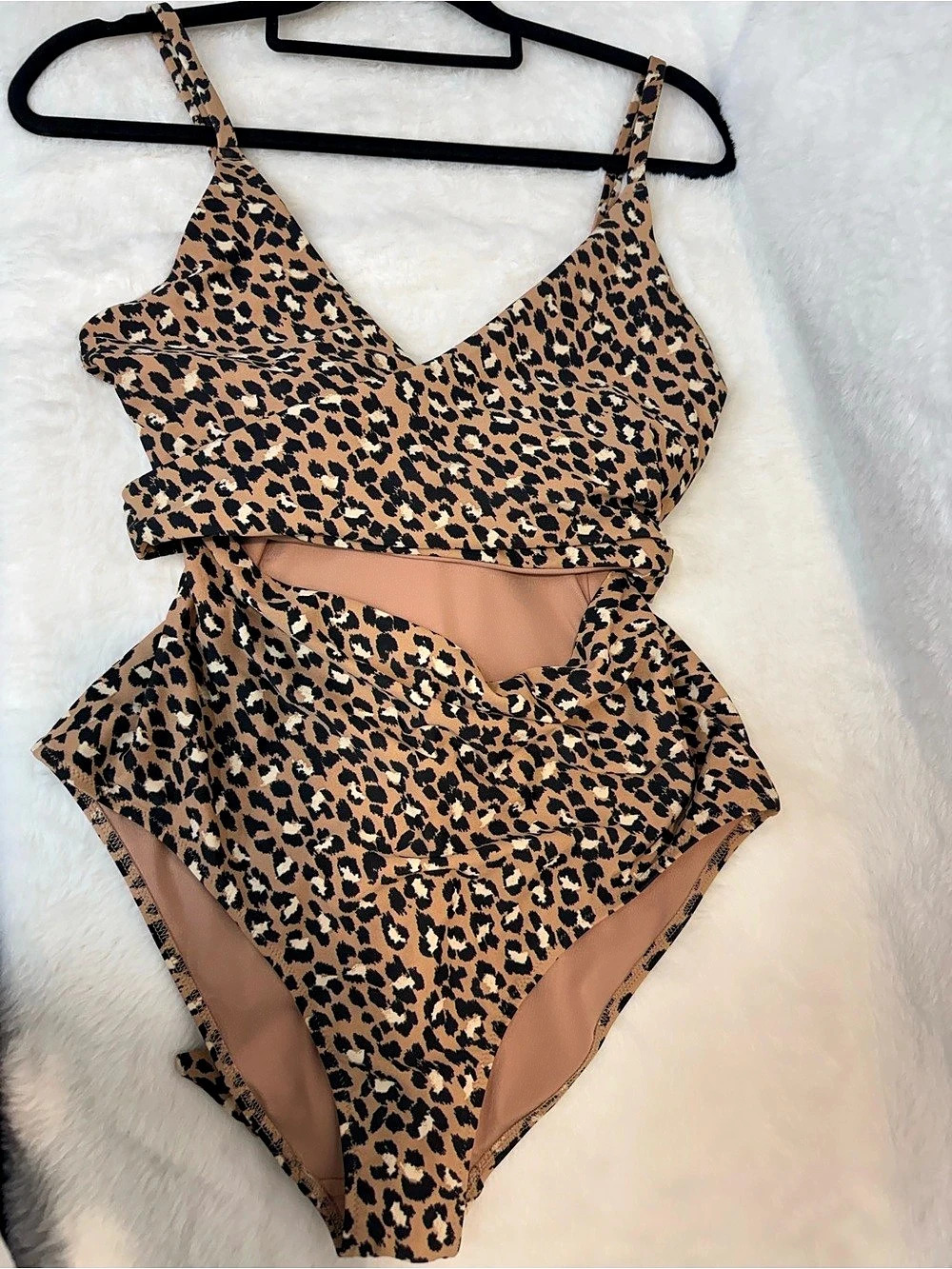 aerie Leopard Wrap One Piece Swimsuit Brown & Black Large